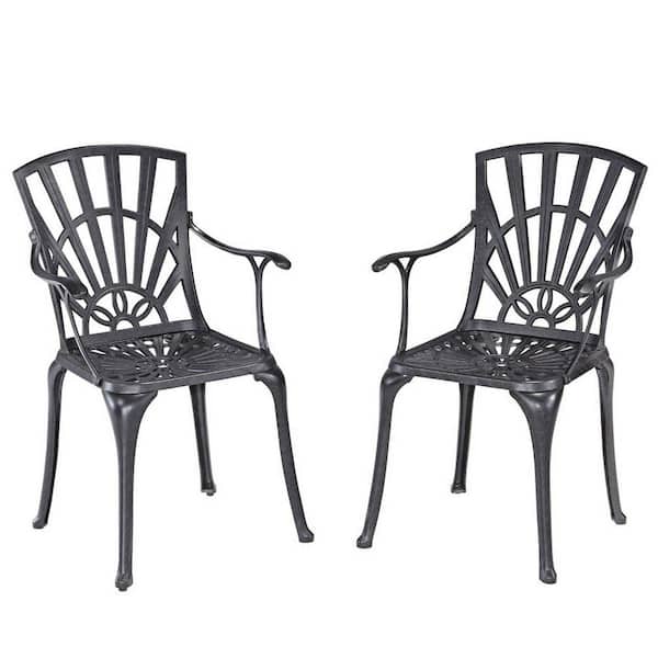 HOMESTYLES Grenada Stationary Charcoal Gray Cast Aluminum Outdoor Arm Chairs (Set of 2)