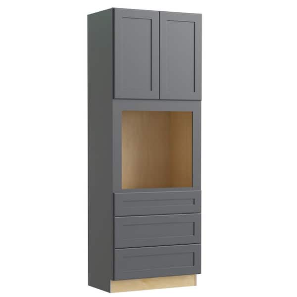 Newport 33 in. W x 24 in. D x 90 in. H Assembled Plywood Double Oven Kitchen Cabinet in Deep Onyx with Soft Close