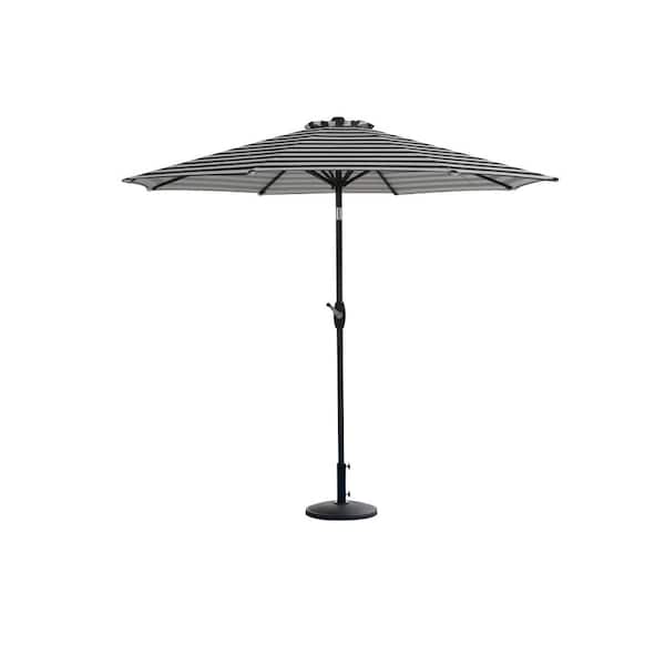WESTIN OUTDOOR Sunshadow 9 ft. Market Tilt and Crank Patio Table Umbrella with Round Resin Base, Black/White Stripe
