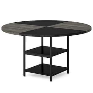 Roesler Gray and Black Wood 47 in. 4 Legs Round Dining Table with Storage Shelves Kitchen Dining Table Seats 4