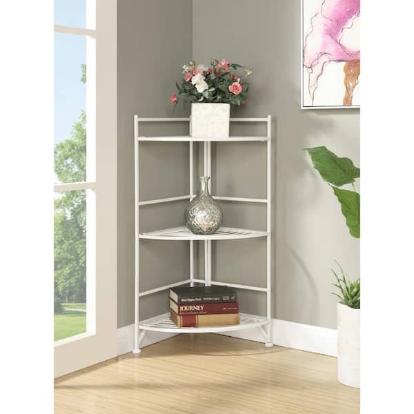 Convenience Concepts Xtra Storage 32.25 in. White Metal 3-Shelf Accent Bookcase with Folding Sides