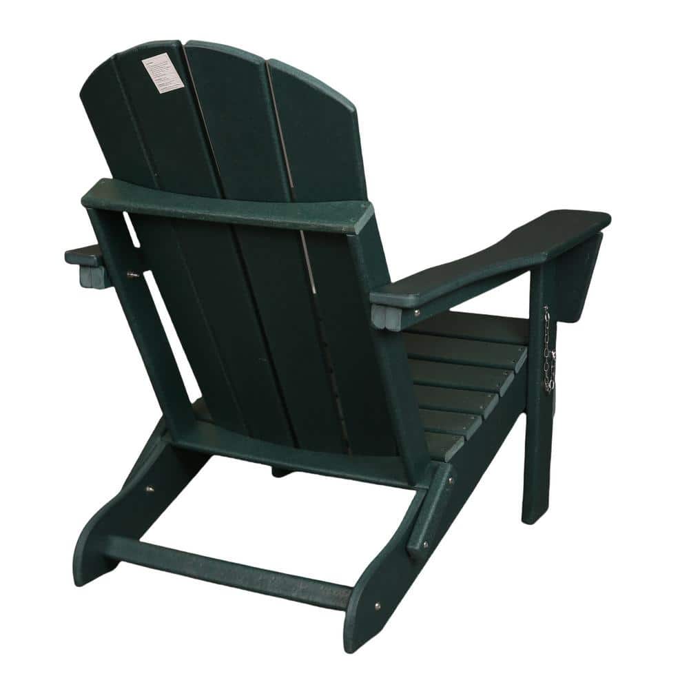 Dark Green HDPE Folding Adirondack Chair, Relaxing Stackable Arm Rest Ergon