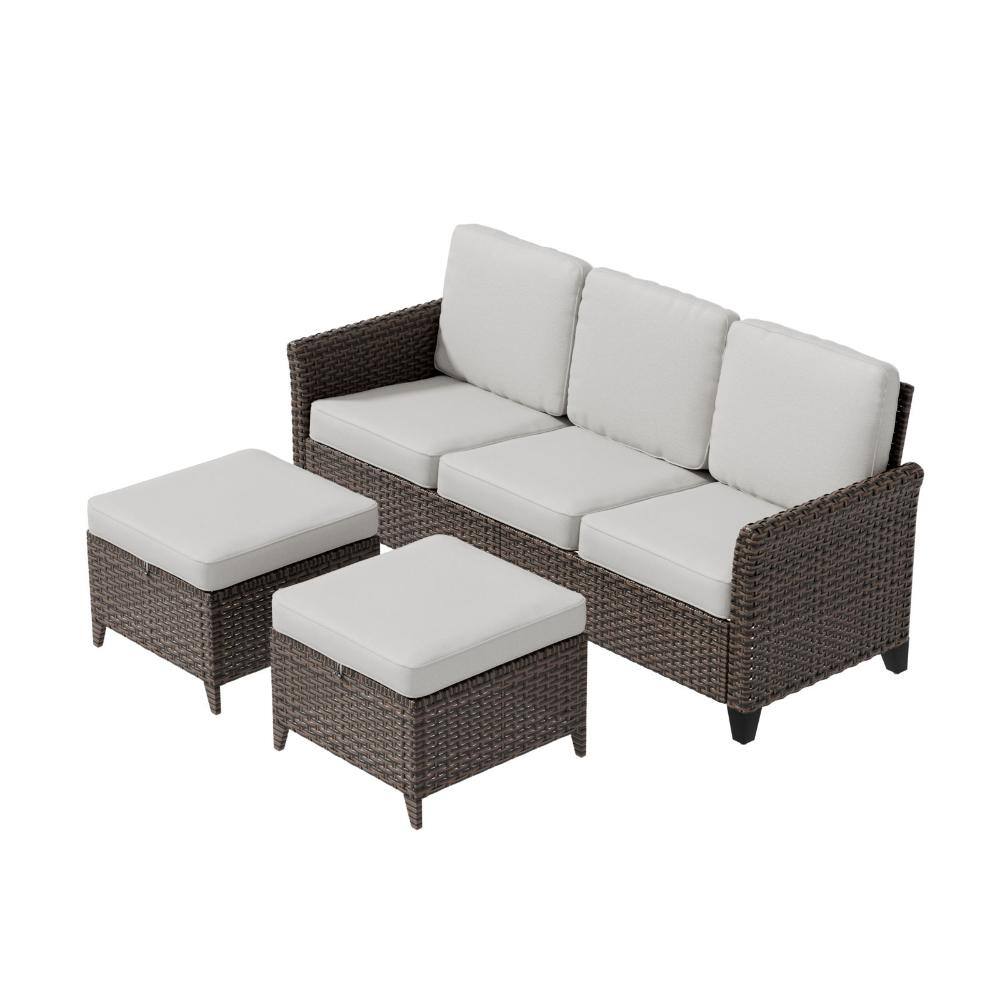 Patio Wicker Conversation Set Furniture Set 3 PCS w/ Ottoman & 3-Seat Sofa All-Weather for Backyard Outdoor, Beige price history on PriceWatchPro