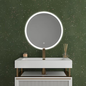 24 in. W x 24 in. H Round Frameless Anti-Fog Lighted Wall Bathroom Vanity Mirror in White