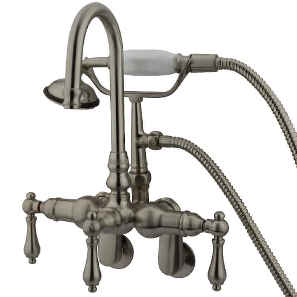 Kingston Brass Traditional Adjustable Center 3-Handle Claw Foot Tub Faucet with Handshower in Brushed Nickel
