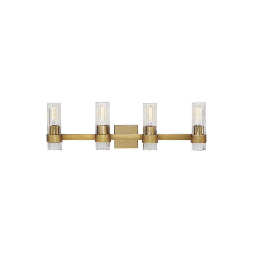 Burnished Brass and Clear Glass 4-Light Vanity Fixture