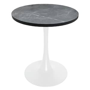 Bristol Mid-Century Modern 27 in. Round Dining Table with Wood Top and White Iron Base, Seats 4 (Black)