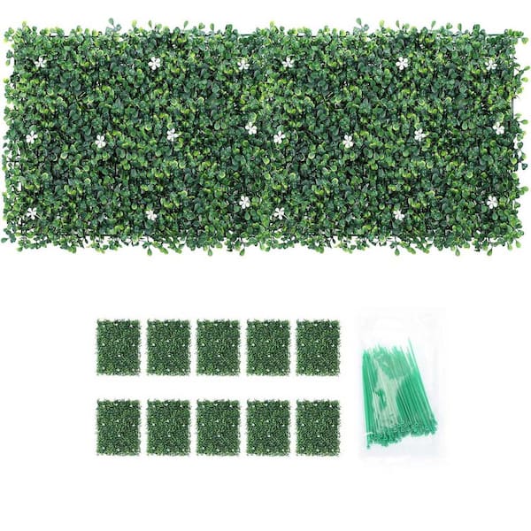 Oumilen 11.8 in. x 15.7 in. Artificial Milano Leaves with Flowers Privacy Fence Screen, Hedge, Floral Backdrop (10-Pieces)