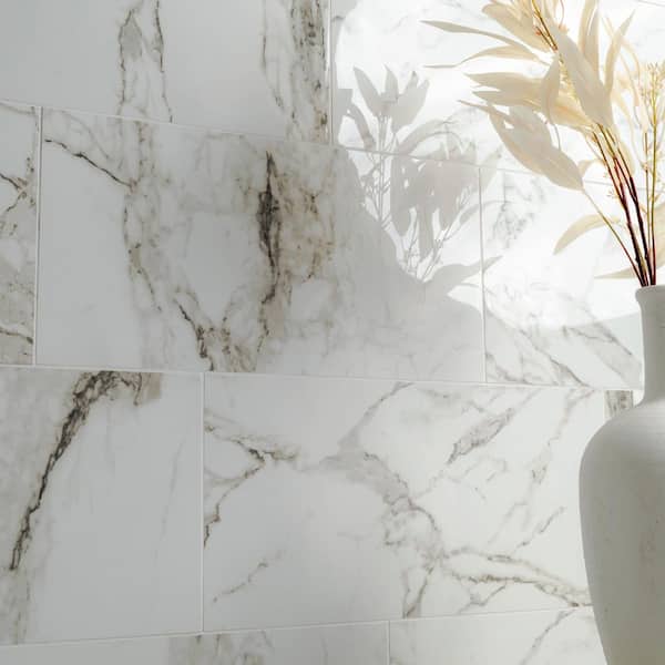 Crystal Bianco 12 in. x 24 in. Polished Porcelain Floor and Wall Tile (16 sq. ft./Case)