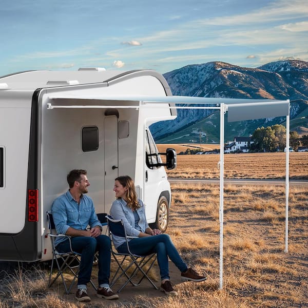 RV Replacement Awning, Waterproof Sunshade Vinyl RV Modular Retractable Awning with Aluminum Alloy Frame, Gradient Blue