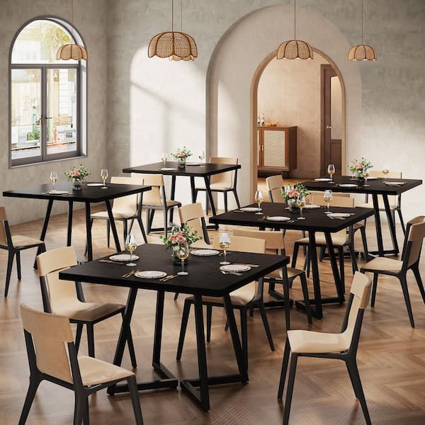 Moronia Black Wood 31.5 in. Trestle Dining Table Seats 4 sq. Dining Table (Set of 4)