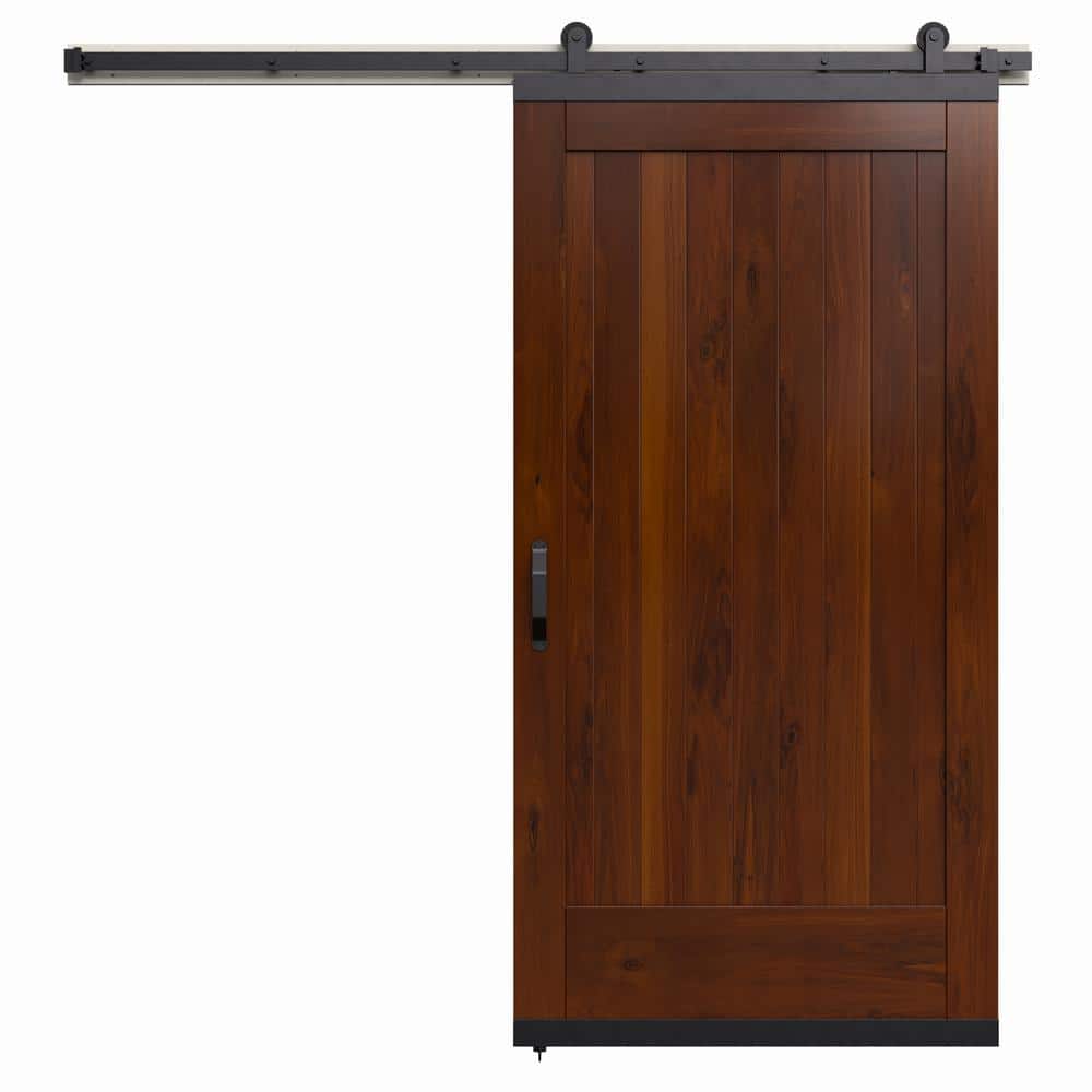 36 in. x 80 in. Karona 1 Panel Chestnut Stained Rustic Walnut Wood Sliding Barn Door with Hardware Kit price history on PriceWatchPro