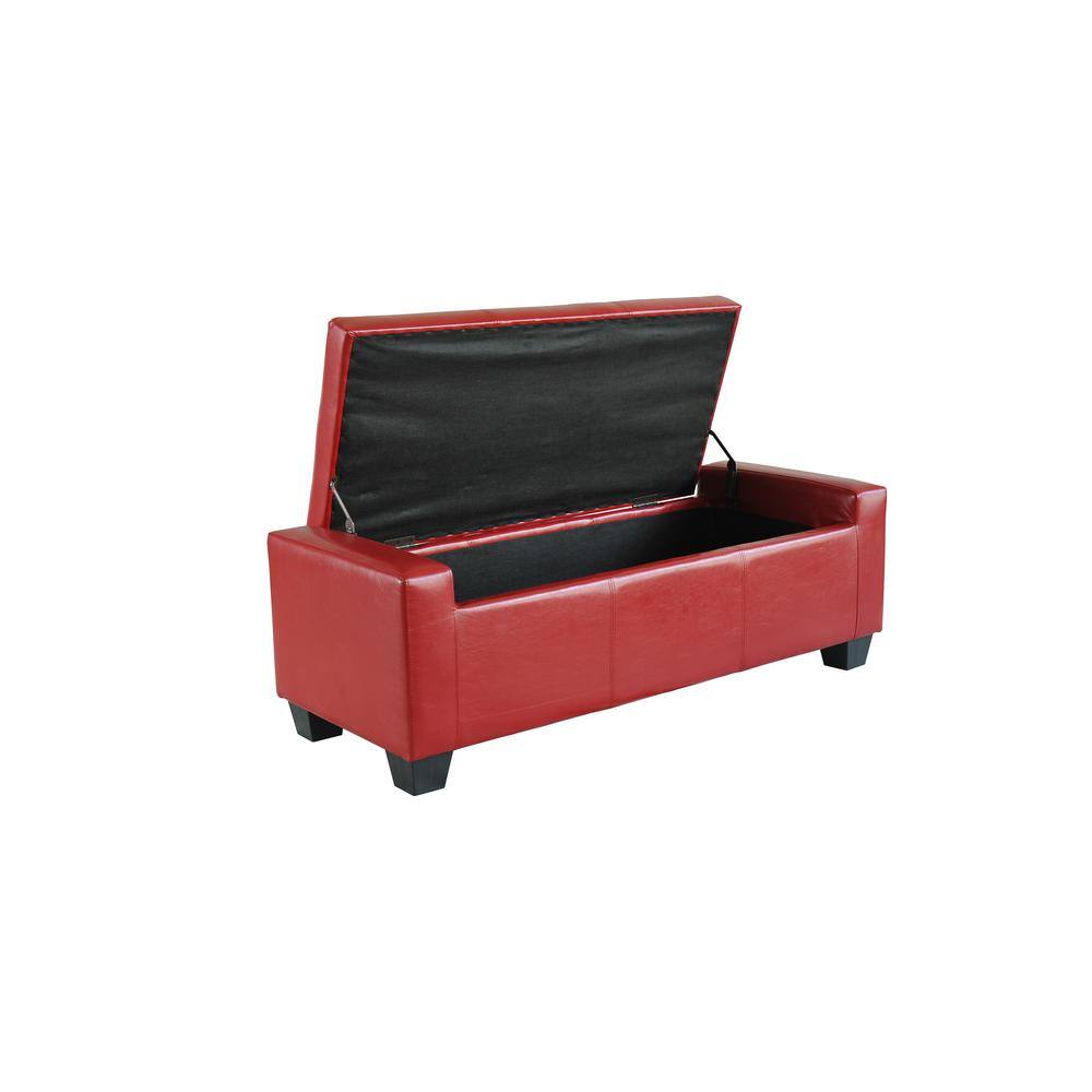Bright Red Tufted Faux Leather Storage Footstool Bench