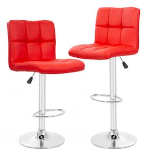 Reiner 37 in. Red Low Back Swivel Metal Bar Stool with Faux Leather Seat (Set of 2)