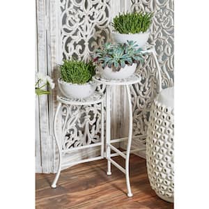 24 in. White Metal Floral Indoor Outdoor 3-Tier Plantstand