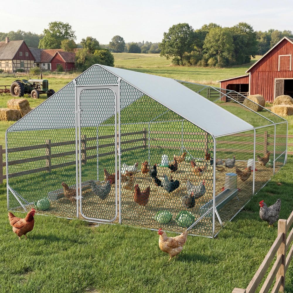 Tunearary 9.8 ft. x 19.6 ft. Outdoor Metal Chicken Coop with Tunearary 9.8 ft. x 19.6 ft. Outdoor Metal Chicken Coop with