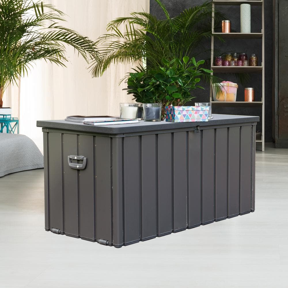 Oyezvary 100 Gal.Dark Gray Steel Deck Box Waterproof Lockable