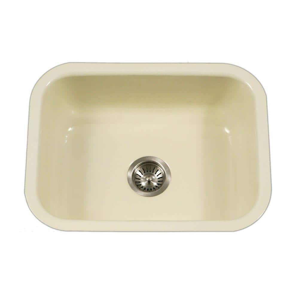 HOUZER Porcela Series Undermount Porcelain Enamel Steel 25 in. Single Bowl  Kitchen Sink in Biscuit PCS 25 BQ