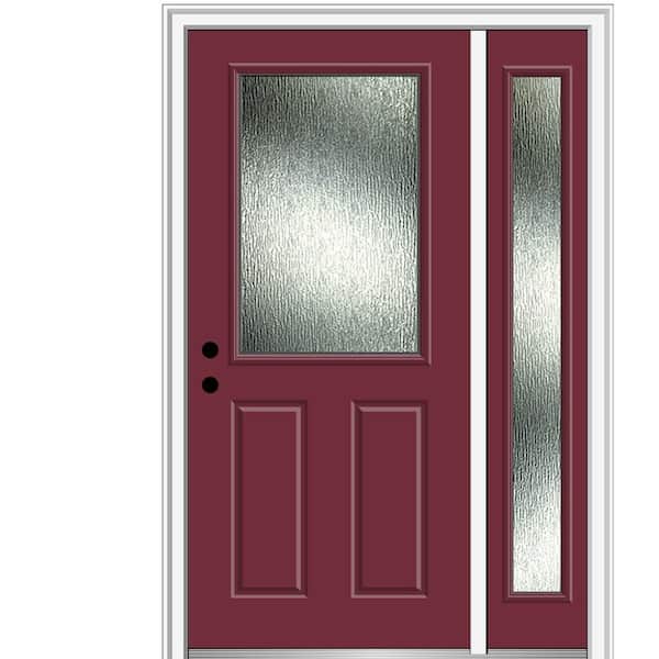 MMI Door 51 in. x 81.75 in. Right-Hand Inswing 1/2 Lite Rain Glass 2-Panel Painted Burgundy Prehung Front Door, 4-9/16 in. Frame