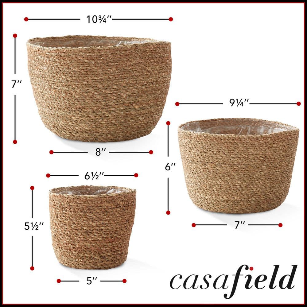 Natural Handwoven Seagrass Round Planter Baskets with Liners