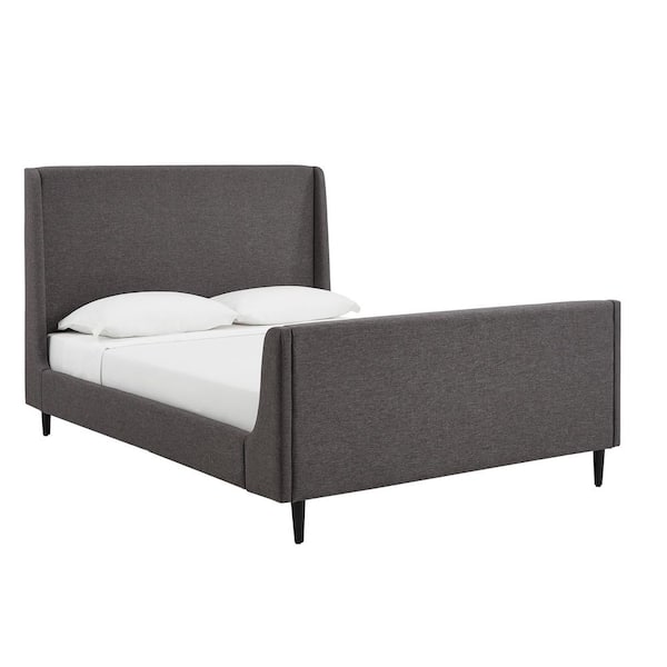HomeSullivan Grey Linen Wingback Sleigh Queen Platform Bed