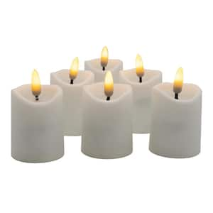 Battery Operated 3D Wick Flame Mini Pillars, White - Set of 6