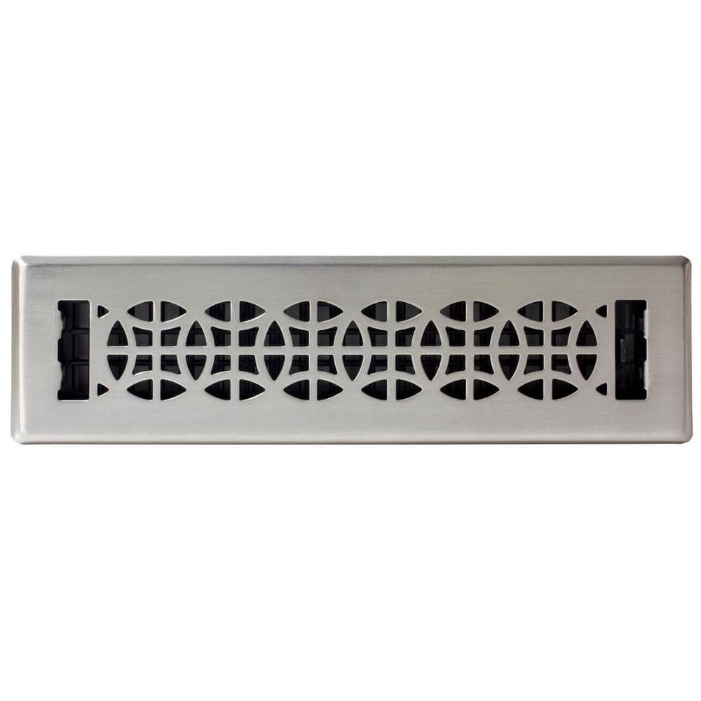 Brushed Nickel Rectangular Floor Register, 2x12 Inches