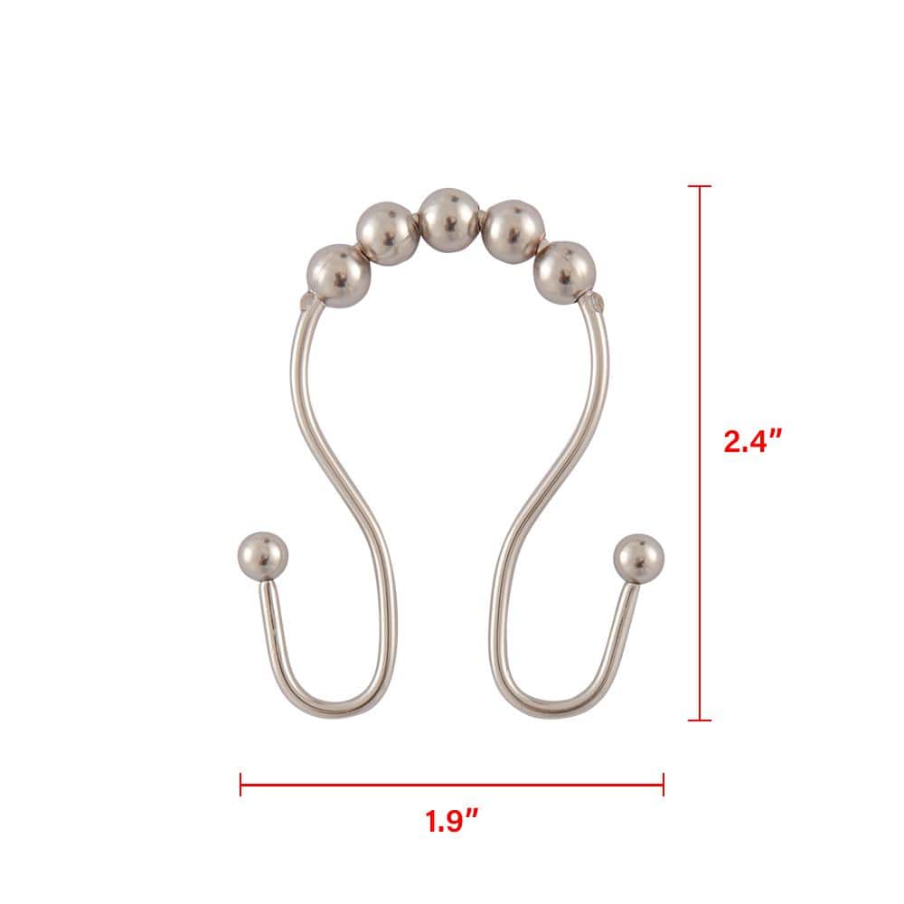 Brushed Nickel Double Roller Ball Shower Curtain Hooks