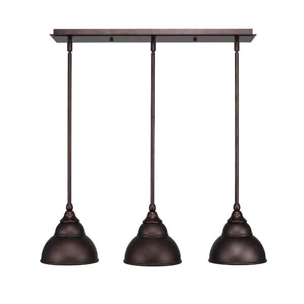 Unbranded Livingston 100-Watt 3 Light Bronze Linear Pendant Light with 7 in. Bronze Metal Shade No Bulbs Included
