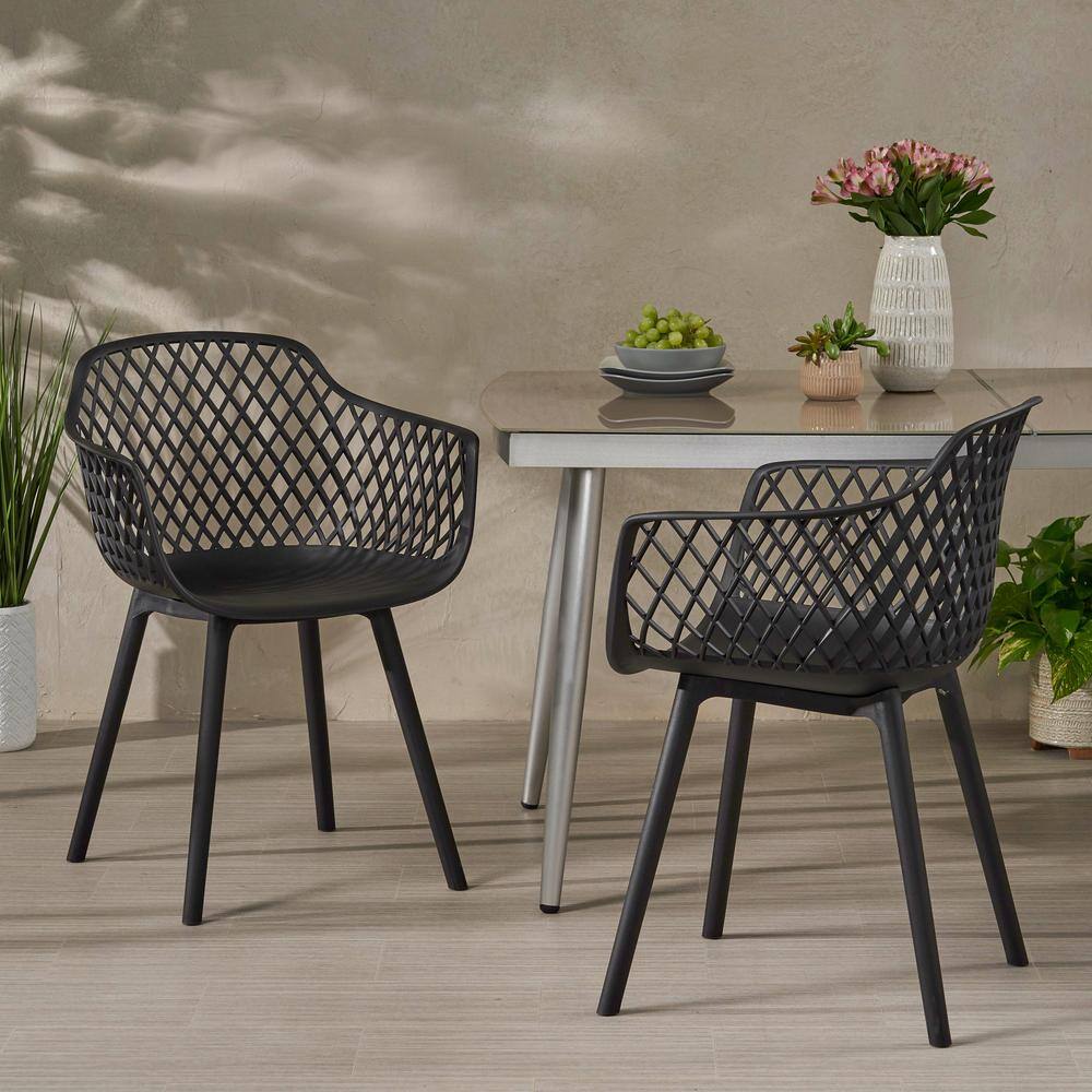 Black Polypropylene Resin Outdoor Dining Chairs, Set of 2