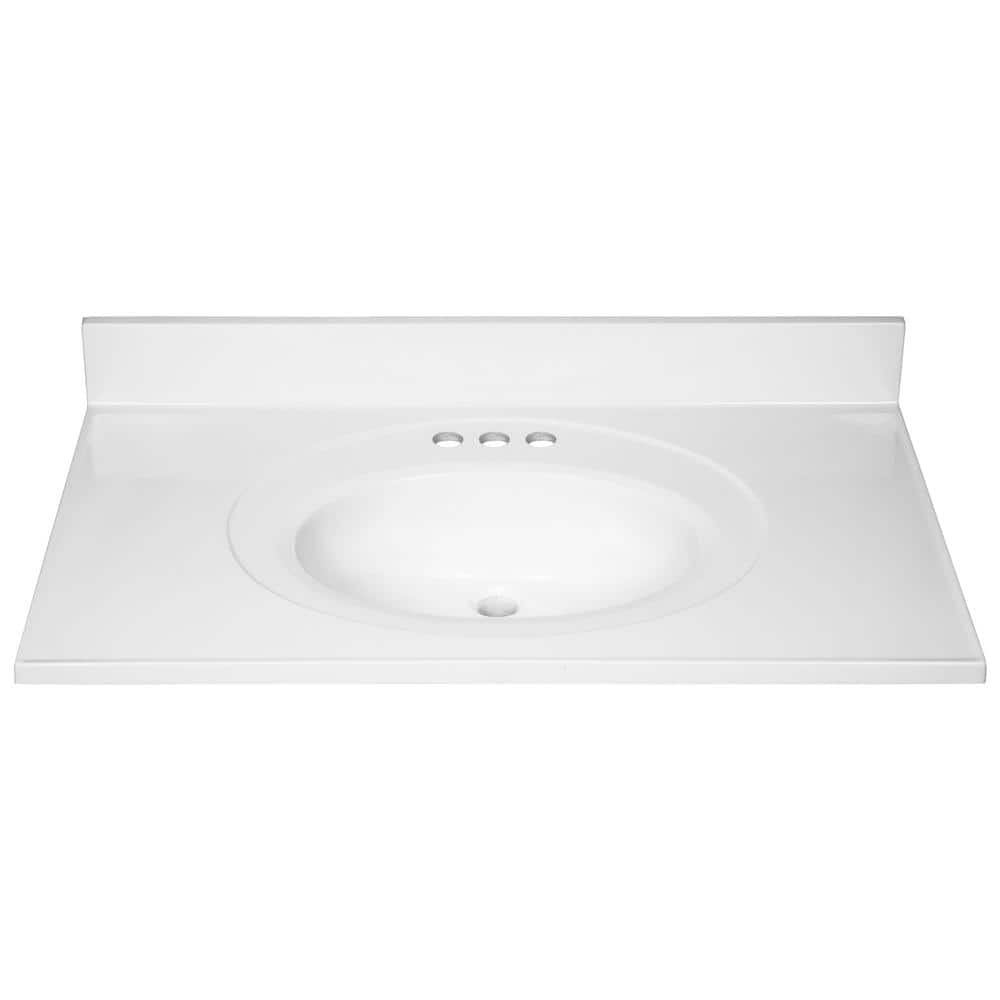 Solid White 37-Inch Cultured Marble Vanity Top with Integrated Sink