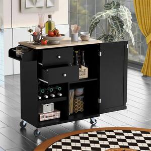 Zeus & Ruta Zeus Black Kitchen Island Cart with Wood Top and Open Storage  Microwave Oven Cabinet ZeusKCI01BK - The Home Depot