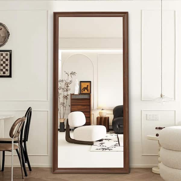 木製ミラー ブラウン Cesicia Brown Frame 31 in. W x 71 in. H Faux Wood Frame Full