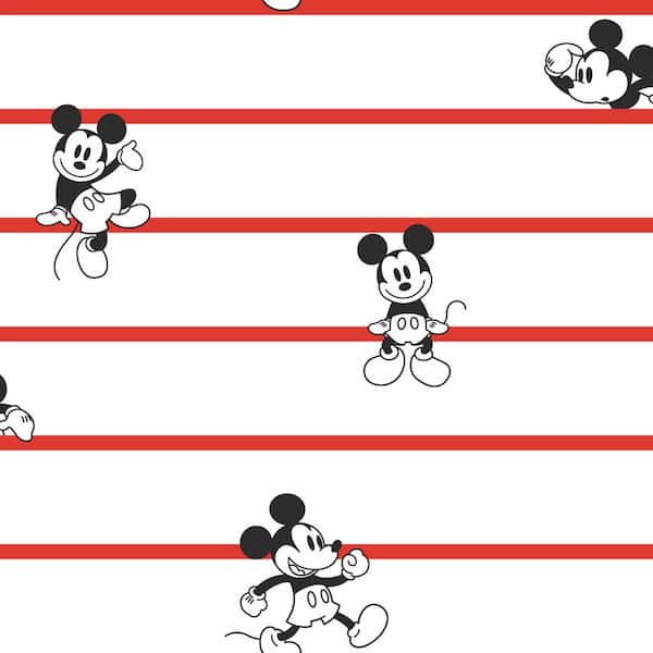 York 56 sq. ft. Disney Mickey Mouse Stripe Red Unpasted Wallpaper DI0933 - Home
