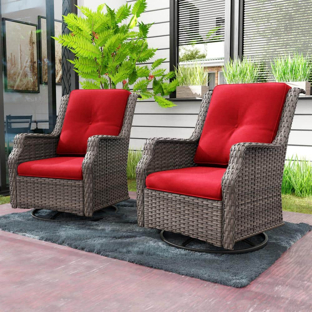 JOYSIDE Wicker Patio Outdoor Lounge Chair Swivel Rocking Chair With Red ...