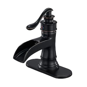 Single Hole Single-Handle Waterfall Bathroom Faucet with Drain Assembly and Supply Hose in Oil Rubbed Bronze