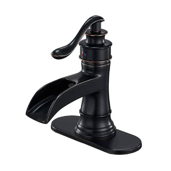 matrix decor Single Hole Single-Handle Waterfall Bathroom Faucet with Drain Assembly and Supply Hose in Oil Rubbed Bronze