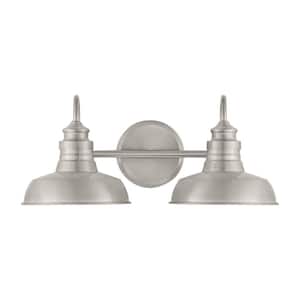 Elmcroft 18.25 in. 2-Light Brushed Nickel Farmhouse Vanity with Metal Shades
