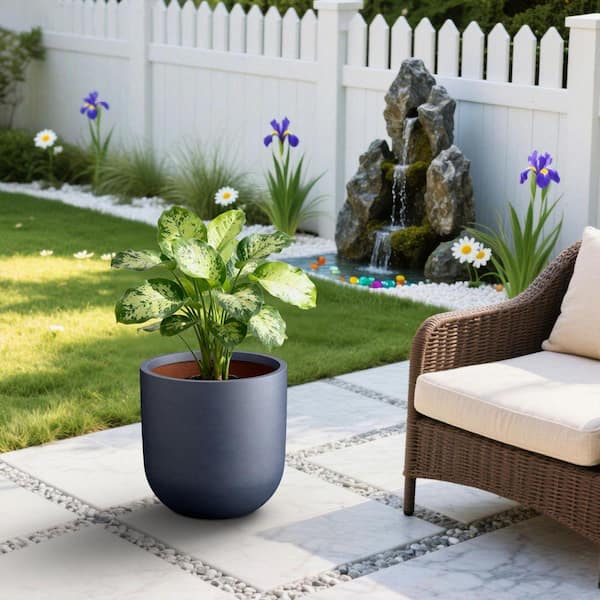 DurX-litecrete 17 in. Navy Blue(Upgraded Interior) Large Concrete Round Planter / Pot with Drainage Holes for Indoor and Outdoor