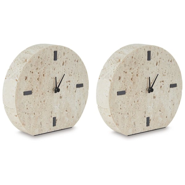 Donfordson Beige Analog Metal Table Clock (Set of 2)