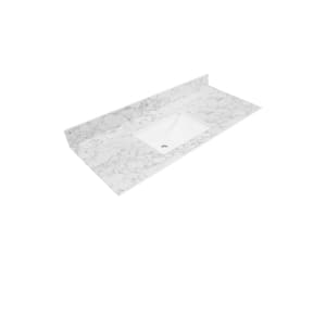 49 in. W x 22 in. Vanity Top in Volakas Marble with White Rectangular Single Sink and Single Hole for Faucet