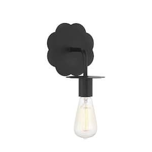 Meridian 6.25 in. W x 8.25 in. H 1-Light Matte Black Wall Sconce with Exposed Bulb