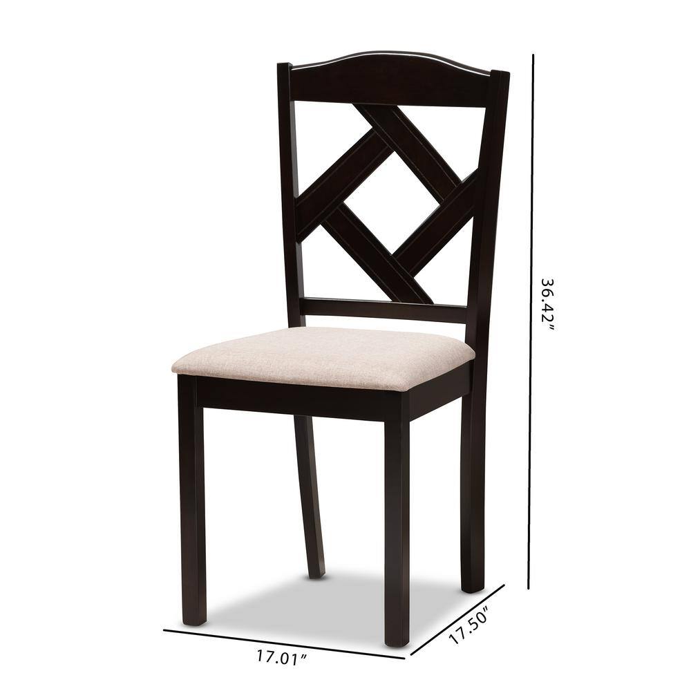 Beige Upholstered Parsons Side Chair with Dark Brown Wood Frame