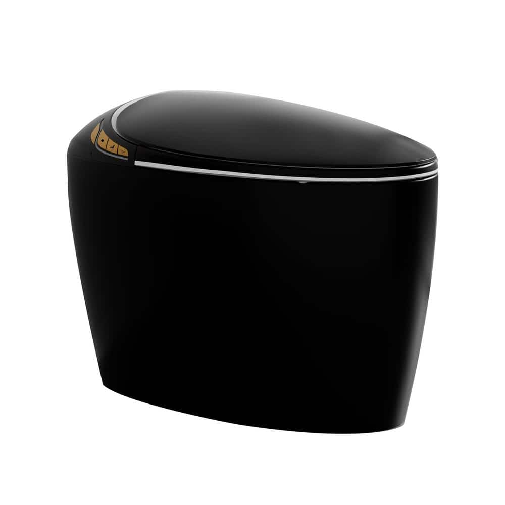 Elongated Smart Bidet Toilet Single Flush 1.28 GPF in Black with Foot Senso