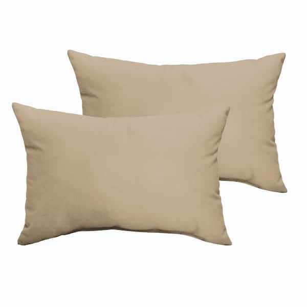 SORRA HOME Beige Rectangular Outdoor Knife Edge Lumbar Pillows (2-Pack)