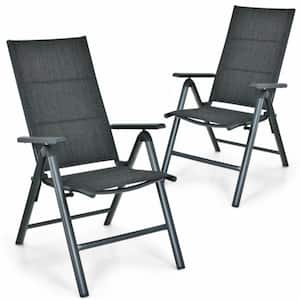 2-Piece Gray Aluminum Back Adjustable Folding Portable Padded Patio Indoor Outdoor Dining Chair, 43 in. H x 23 in W