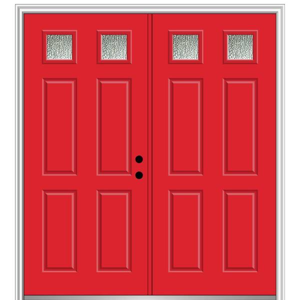 MMI Door 64 in. x 80 in. Left-Hand Inswing Rain Glass Red Saffron Fiberglass Prehung Front Door on 6-9/16 in. Frame