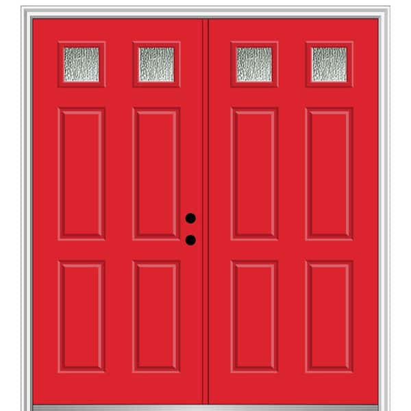 MMI Door 68 in. x 80 in. Left-Hand/Inswing Rain Glass Red Saffron Fiberglass Prehung Front Door on 4-9/16 in. Frame