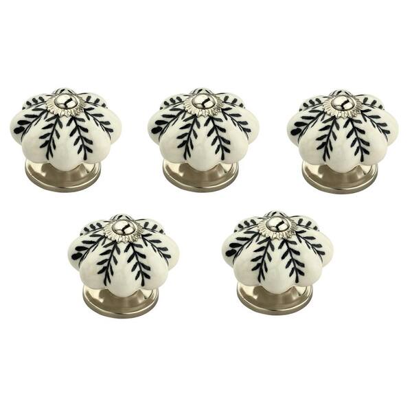 Mascot Hardware Flowered 1-7/10 in. (43 mm) Black and White Cabinet Knob (Pack of 5)