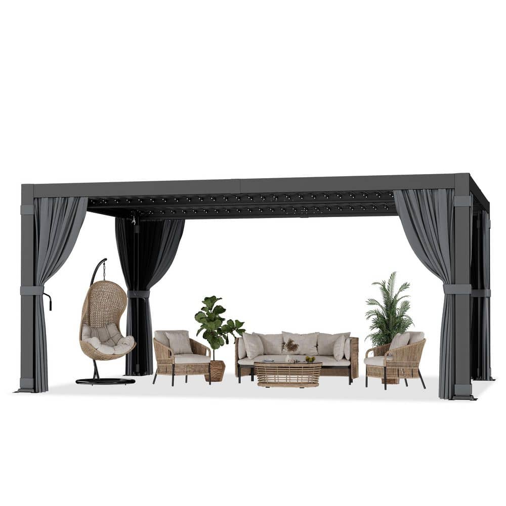 12 ft. x 16 ft. Black Aluminum Outdoor Louvered Pergola With Nettings and Curtains price history on PriceWatchPro